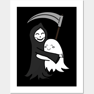 Grim Reaper & Ghost Hug | Friendship | Azrael & Specter Embrace Posters and Art